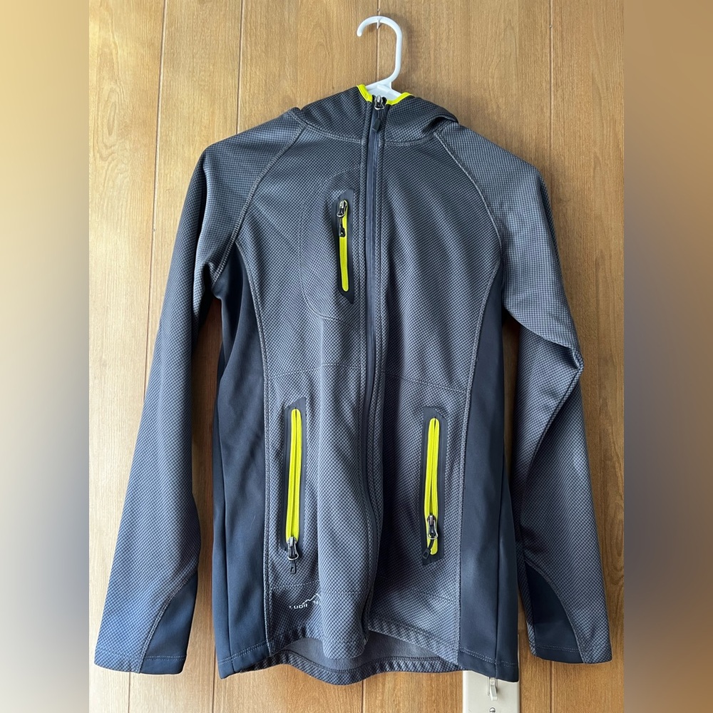 Eddie Bauer Charcoal Hoodie with Neon Yellow Details Size Small